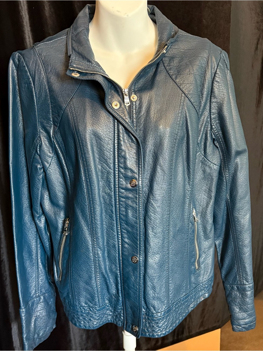 Jessica Simpson Blue Leather Moto Jacket